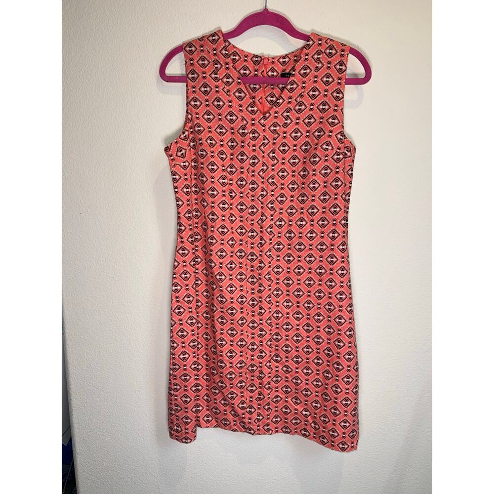 Peacocks brand Coral Geometric Linen Blend Shift Dress Sleeveless Summer Size M
